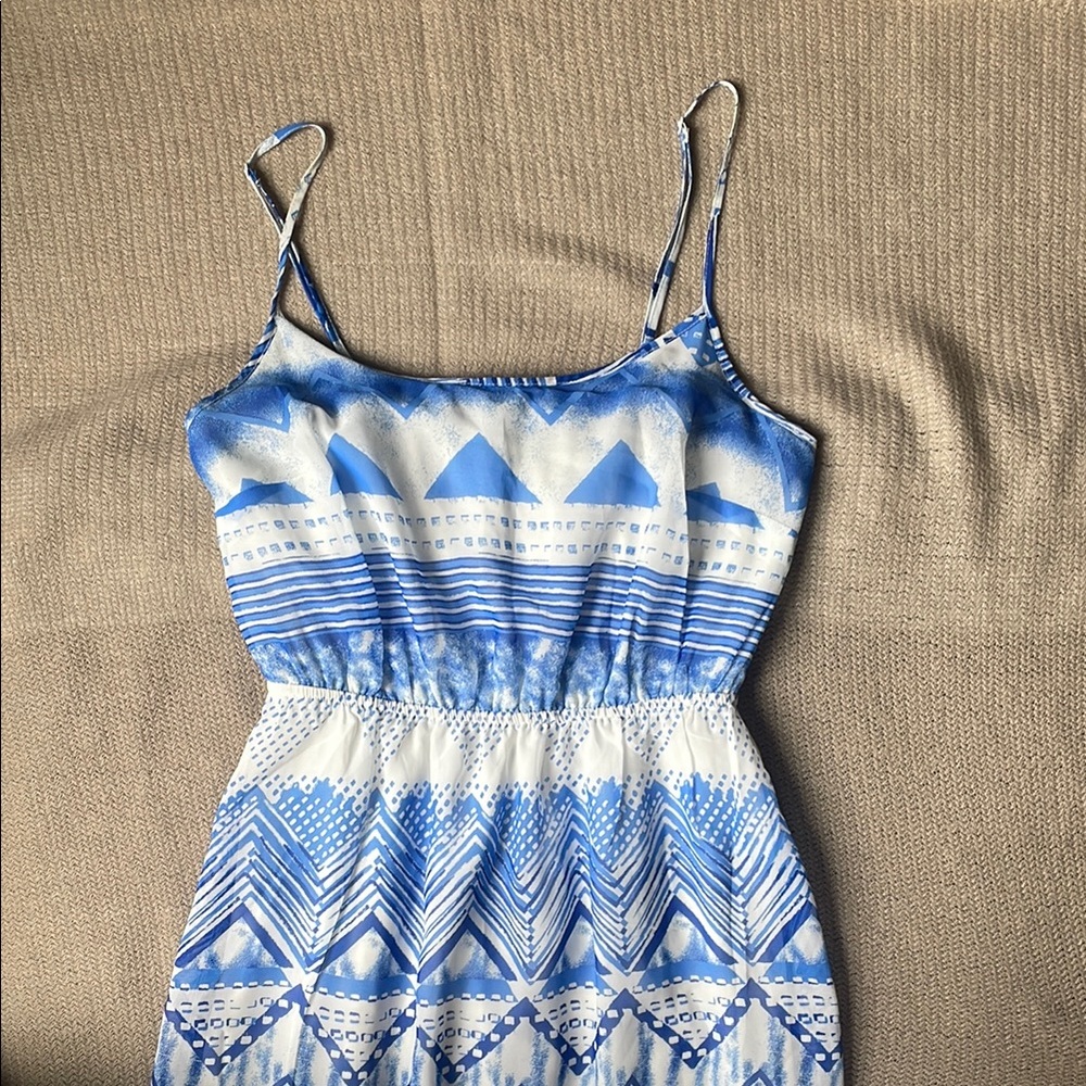 Geometric Blue and White Maxi Dress